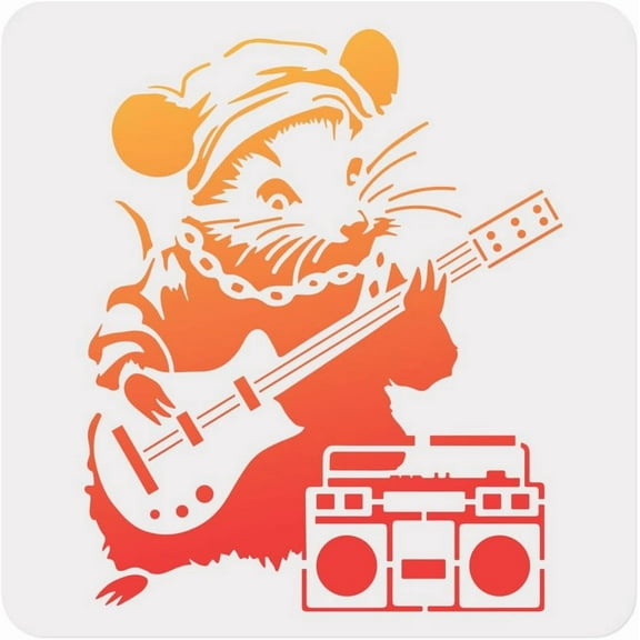 Banksy Hip Hop Rat Wall Stencil for Painting 11.8x11.8 Mouse Playing Guitar Reusable Stencil for Wood Burning Paint Template DIY Craft Art Stencil on Fabric Canvas Furniture Journal