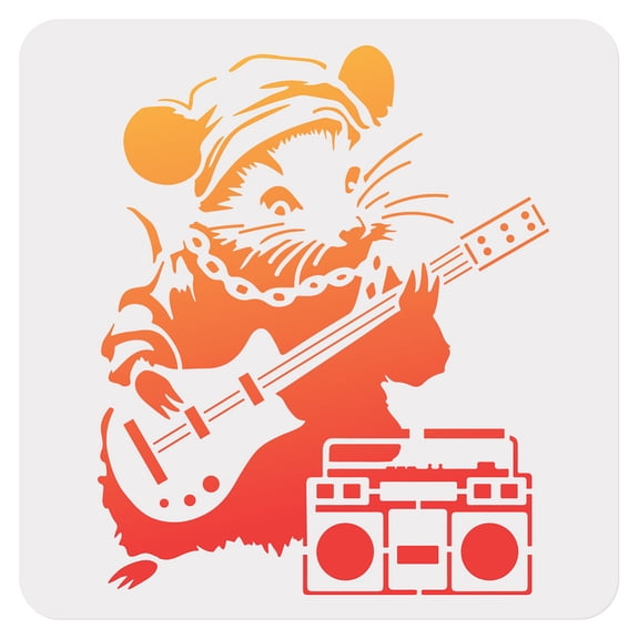 Banksy Hip Hop Rat Wall Stencil Painting Mouse Playing Guitar Reusable Stencil Wood Burning Paint Template Craft Art Stencil on Fabric