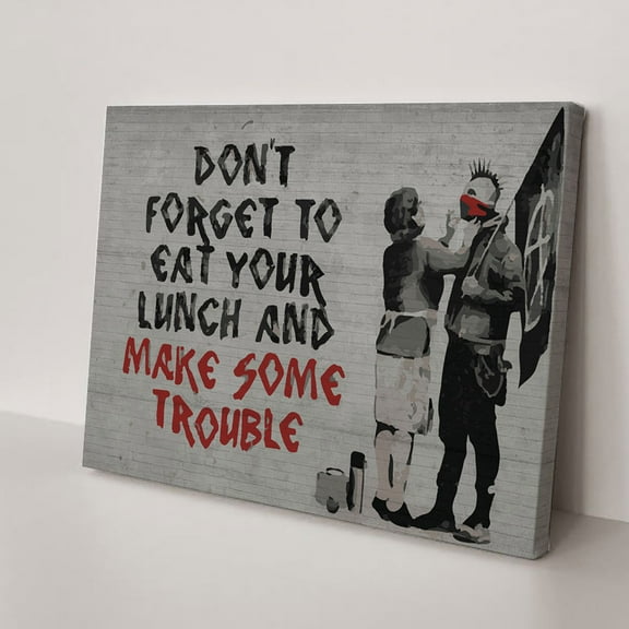 Banksy Make Some Trouble - Wall Art Canvas Print - Makes a Great Gift for Home Decor, Living Room, Bedroom(12" W x 8" H，Framed)