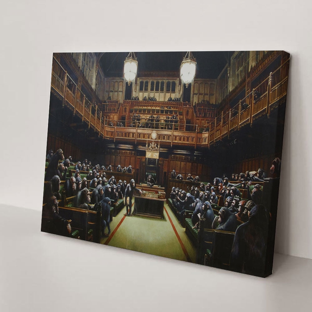 Banksy Monkey Devolved Parliament Canvas Wall Art Graffiti Street Art ...