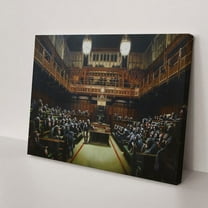 Banksy Monkey Devolved Parliament Canvas Wall Art Graffiti Street Art Gorilla Modern Framed Animal Artwork for Living Room Bedroom Bathroom Banksy Art Wall Decor(12" W x 8" H，Framed)