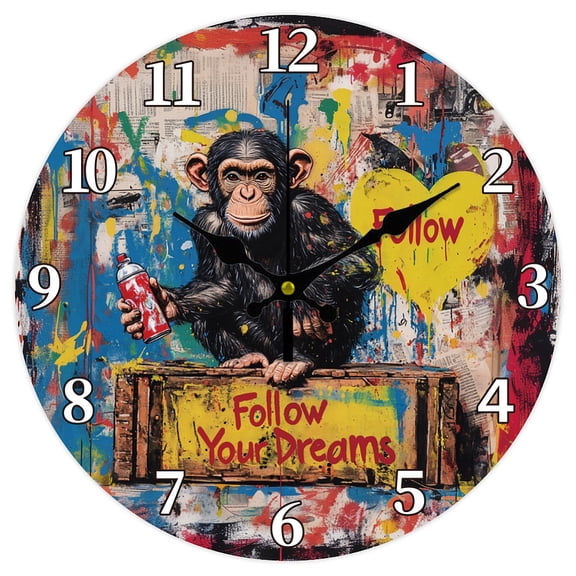 Banksy Monkey Wall Clock 12 Inch Battery Operated Wall Clock Graffit Non Ticking Silent Clocks Decorative Clocks for Living Room Office