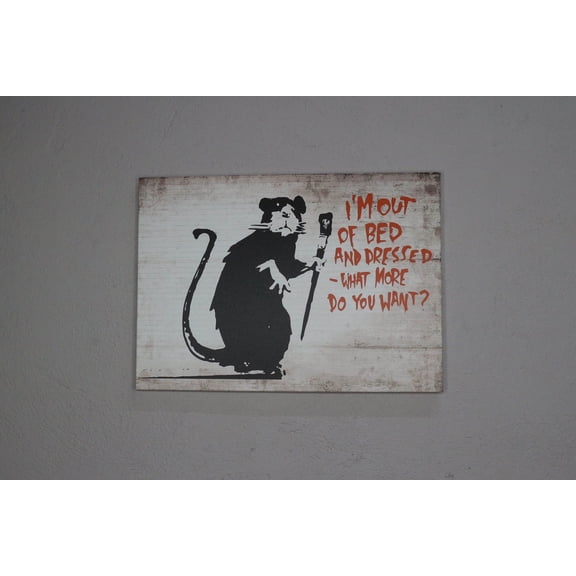 Banksy Mouse Art, Banksy Out of Bed Rat Art Canvas, Abstract Printed, Street Wall Decor, Mouse Graffiti Canvas Art, Canvas Wall Decor - Gallery Wrapped