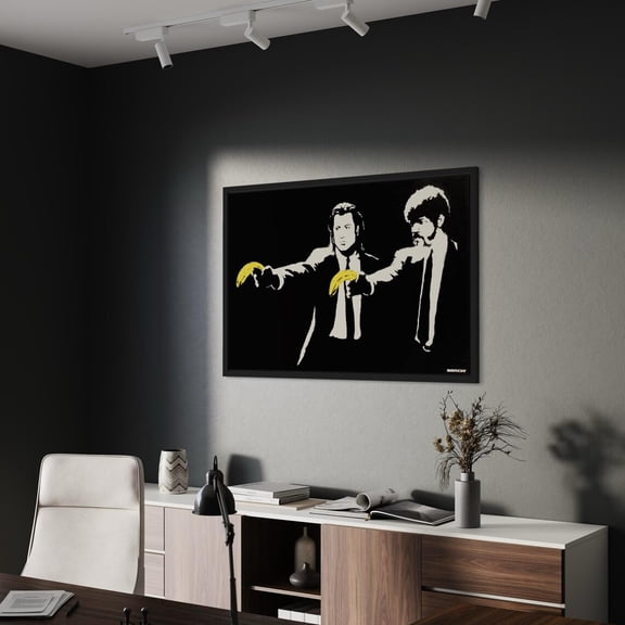 Banksy Pulp Fiction Canvas Wall Art | Urban Street Art Poster Print | Tarantino-Inspired Modern Decor For Home Or Office, Unframed Poster Size 24x36