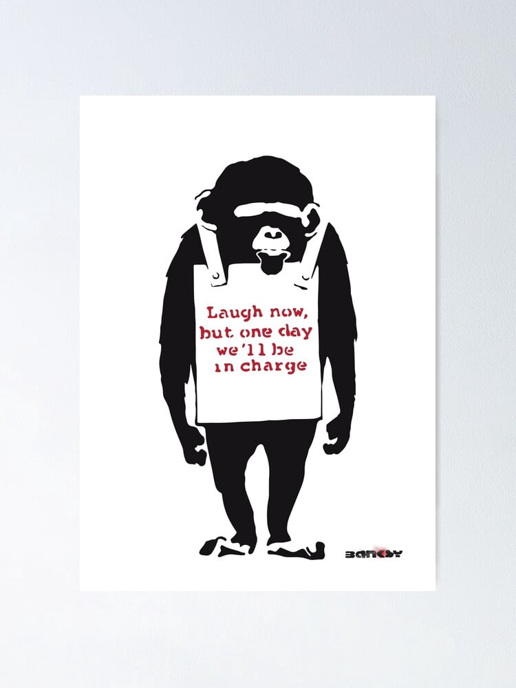 Tableau Banksy Street Art - Monkey Laugh Now - Toile Murale Gris Moderne