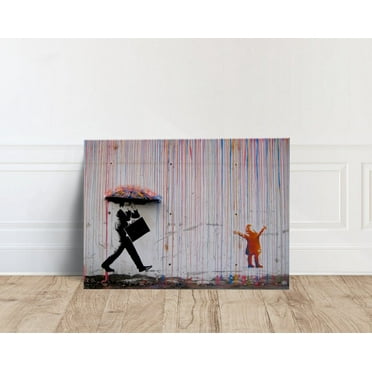 Banksy Rainbow Rain Print On Print Poster, Wall Art ,Decor For Living Room Bedroom, 8x12 UNFRAMED
