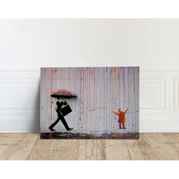 Banksy Rainbow Rain Print On Print Poster, Wall Art ,Decor For Living Room Bedroom, 8x12 UNFRAMED