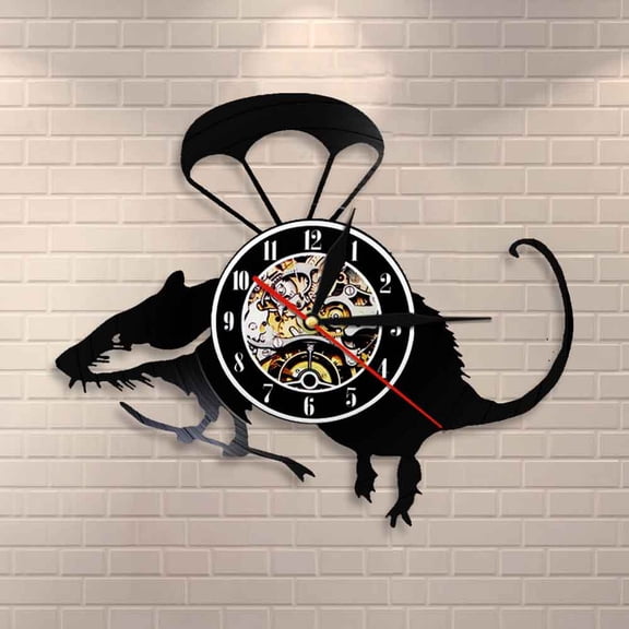 Banksy Rat Wall Art Flying Helicopter Rat Vinyl Record Wall Clock Cute Paratrooper Mouse Decorative Wall Watch Home Decor Clock