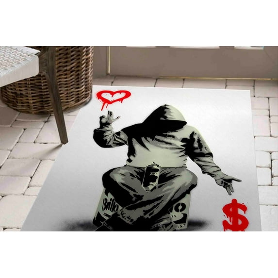 Banksy Rug, Area Rug, Thick Rug, Salon Rug, Love Or Money Rug, Painting Rug, Printed Rug, Area Rug, Rug, Accent Rug, Banksy Money Graffiti, 2.3'x3.3' - 70x110 cm
