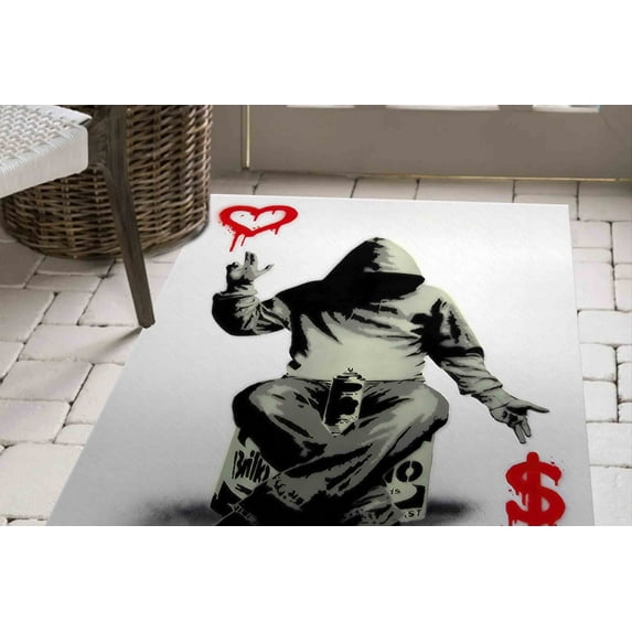 Banksy Rug, Area Rug, Thick Rug, Salon Rug, Love Or Money Rug, Painting Rug, Printed Rug, Area Rug, Rug, Accent Rug, Banksy Money Graffiti, 5.2'x7.5' - 160x230 cm