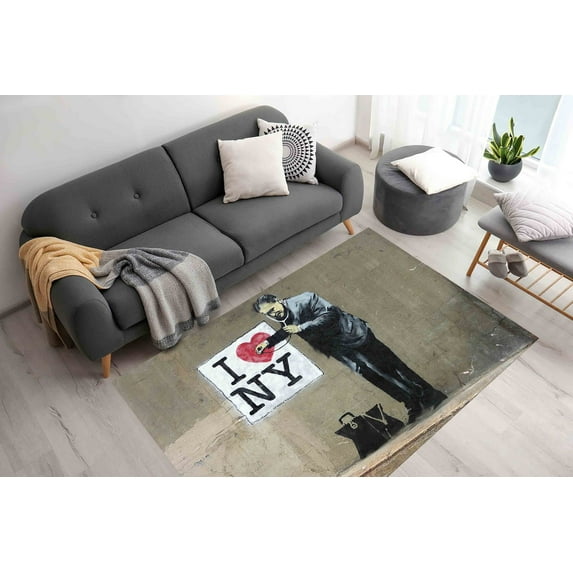 Banksy Rug, Banksy I Love NY Rug, Banksy Street Rugs, Painting Rugs, Bath Rug, Office Decor Rug, Hallway Rug, Personalized Gifts,Saloon Rug, 2'x3' - 60x90 cm