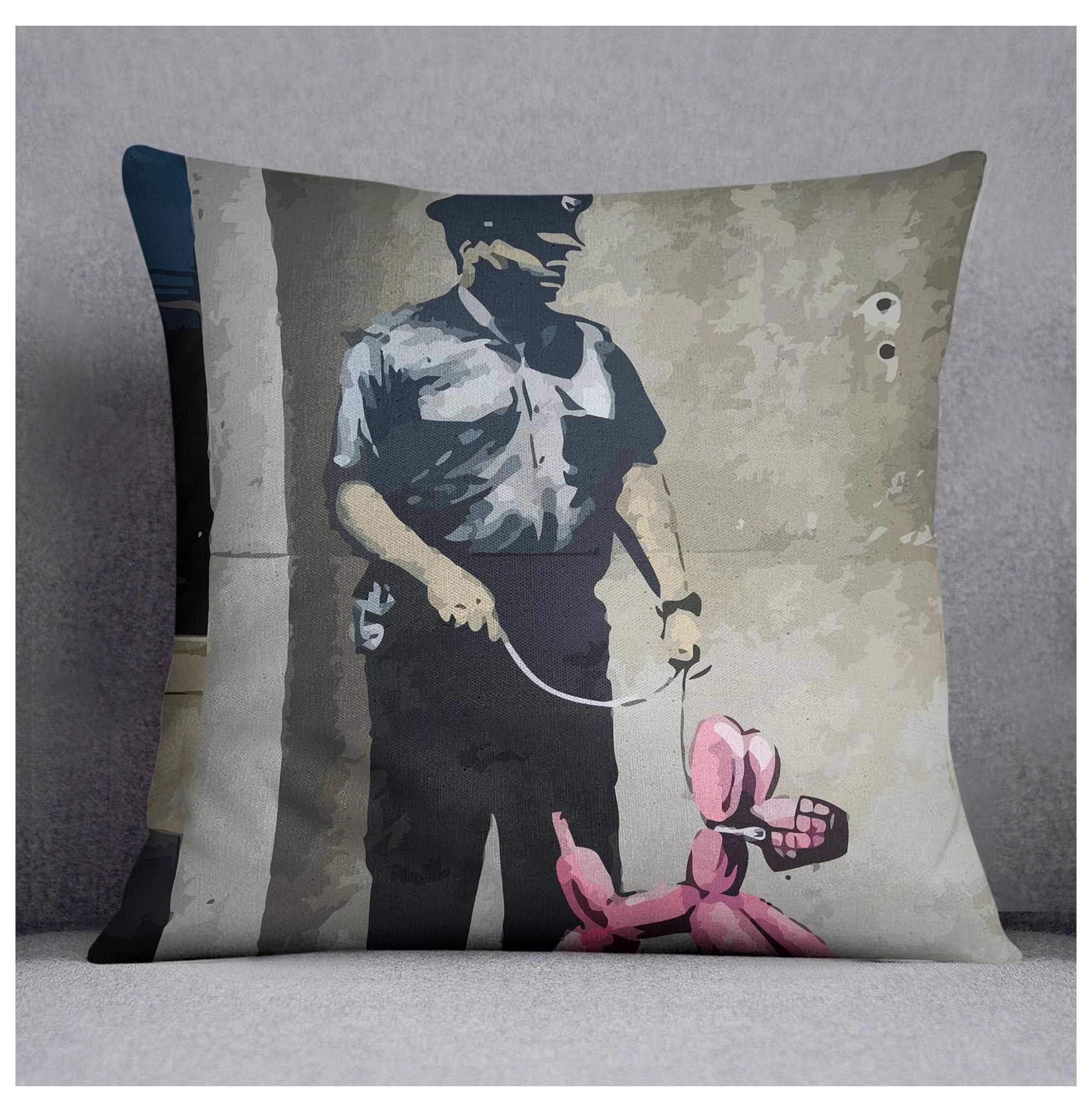 Pink Security Guard Banksy Security Guard With Pink Balloon Dog Cushion - Walmart.com