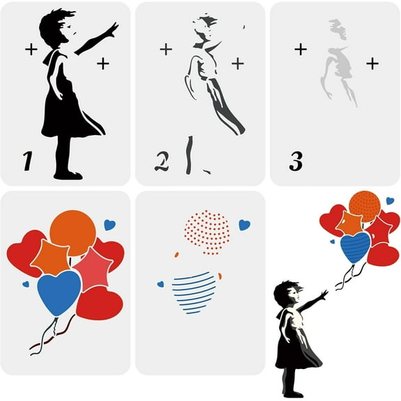 Banksy Stencil Set - 5 Layered Designs 11.7x8.3inch Reusable for Wall Furniture Wood & Paper Mixed Color