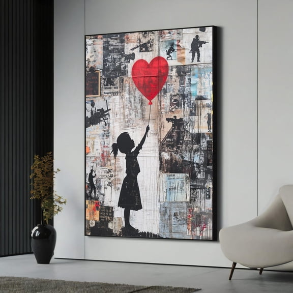 Banksy Street Art Canvas Painting - Red Balloon Girl Urban Mural For Modern Home Decor And Unique Gift, Unframed Poster Size 16x24