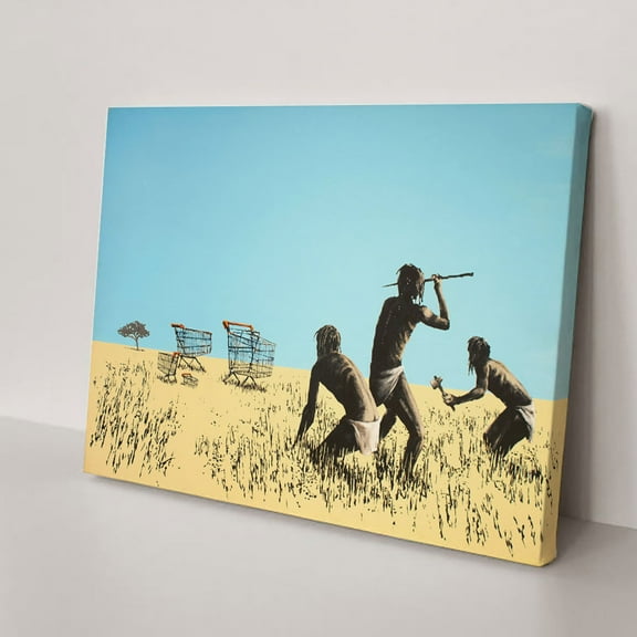 Banksy Trolley Hunters Wall Art Canvas Print - Banksy Street Art Graffiti Artwork for Living Room Bedroom Office Large Modern Home Wall Decor Framed and Ready to Hang(24" W x 16" H,Framed)