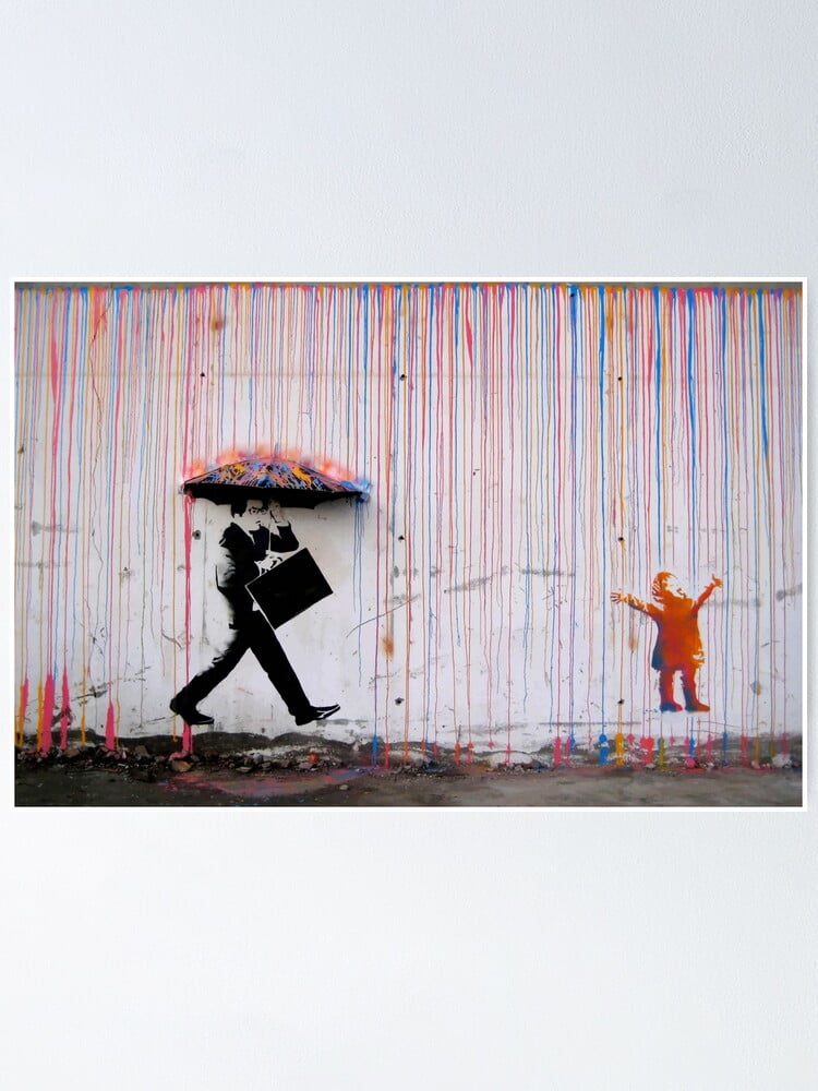 Banksy Umbrella Rainbow Happy Girl Fashion Art Decor Frame - Walmart.com