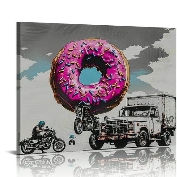 Banksy Wall Art Donut Police Banksy Graffiti Street Canvas Art Painting Bedroom, Living Room, Office Ready for Hanging 16*12in/20*16i