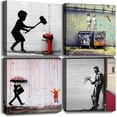 thumbnail image 1 of Banksy Wall Art Street Graffiti Canvas Print Picture Modern Painting Artwork for Living Room Bathroom Bedroom Decor (12"x12"x4pcs), 1 of 6