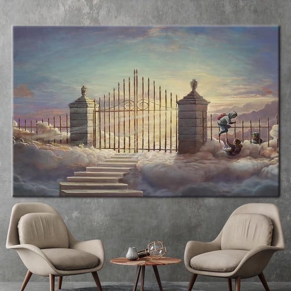 Banksy Wall Decor, Street Wall Decor, Graffiti Wall Decor, Banksy Pearly Gates, Abstract Art, Pearly Gates Children Artwork, Canvas Wall Decor - Gold Framed