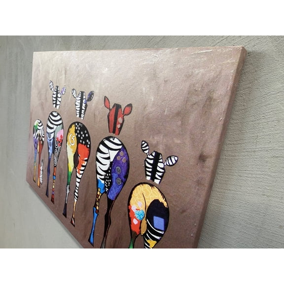 Banksy Zebra Canvas Art, Abstract Poster, Street Artwork, Zebra Artwork, Painting Art Canvas, Colorful Printed, Five Zebra Printed, Canvas Wall Decor - 5P-Gallery Wrapped