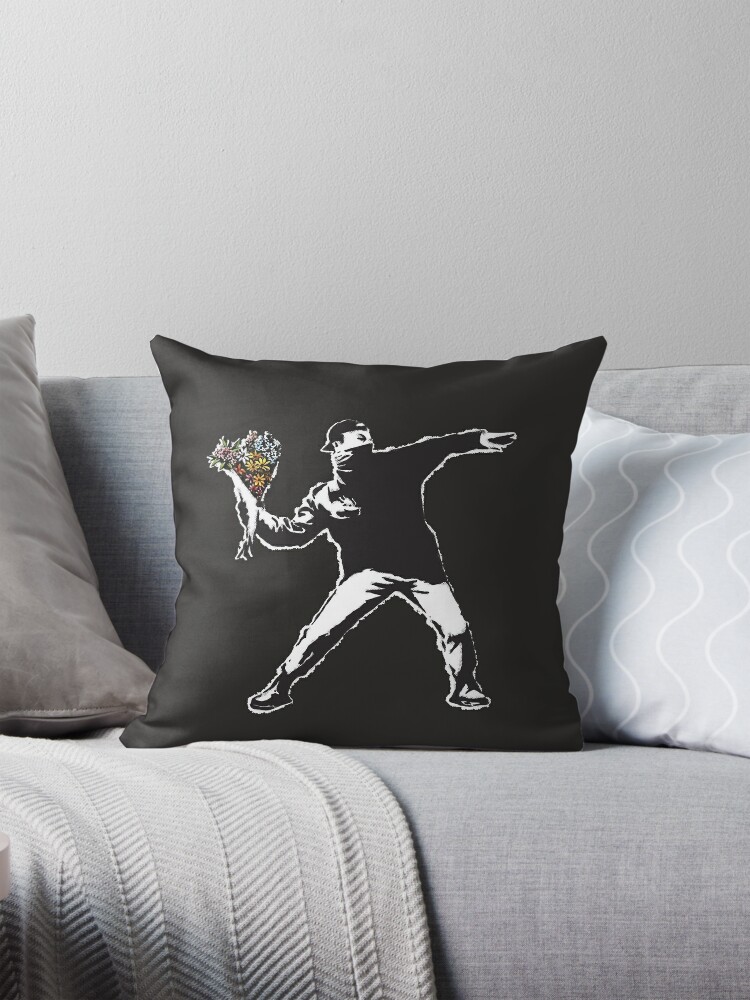 Banksy graffiti Protest anarchist throwing flowers Thrower Make Art not