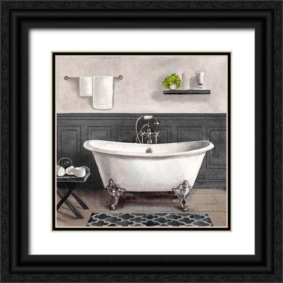 Bannarot 12x12 Black Ornate Wood Framed with Double Matting Museum Art Print Titled - Serene Bath II black and white