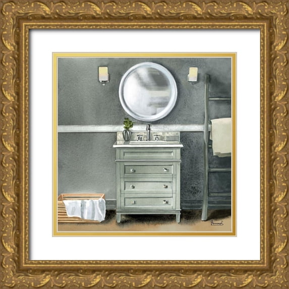Bannarot 12x12 Gold Ornate Wood Framed with Double Matting Museum Art Print Titled - Smoky Gray Bath II
