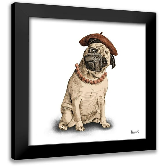 Bannarot 20x20 Black Modern Framed Museum Art Print Titled - Pugs in hats IV