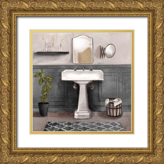 Bannarot 26x26 Gold Ornate Wood Framed with Double Matting Museum Art Print Titled - Serene Bath I black and white