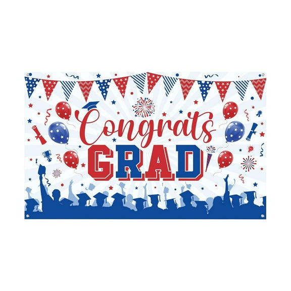 Banner*1 Piece Clearance! Red Blue and White Graduation Season Background Cloth Banner Graduation Decoration Background Cloth Photo Hanging Cloth Graduation Decoration Congratulation Banner