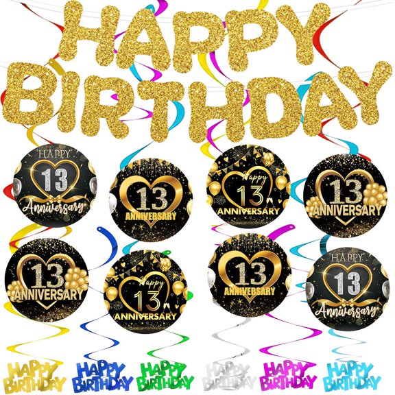 Banner 13th Anniversary Party Supplies Decoration Hanging Ceiling Swirls Streamer Birthday Wall Decor