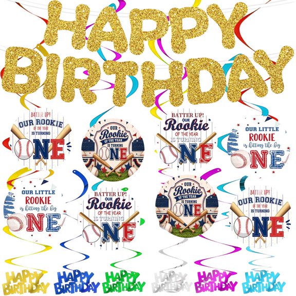 Banner 1st Rookie of The Year First Two Party Supplies Decoration Hanging Ceiling Swirls Streamer Birthday Wall Decor