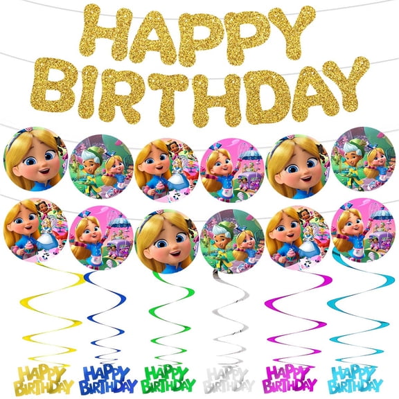 Banner Alice's Wonderland Bakery Party Decorations Decor Supplies Garland Hanging Swirl Sign Whirls Birthday