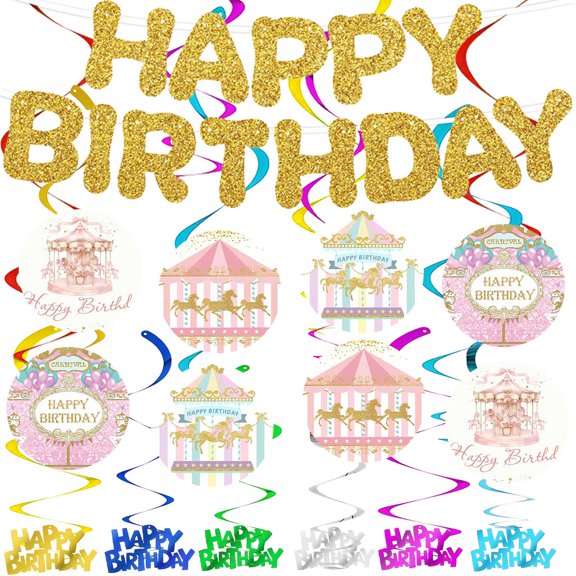 Banner Amusement Park Carousel Two Party Supplies Decoration Hanging Ceiling Swirls Streamer Birthday Wall Decor