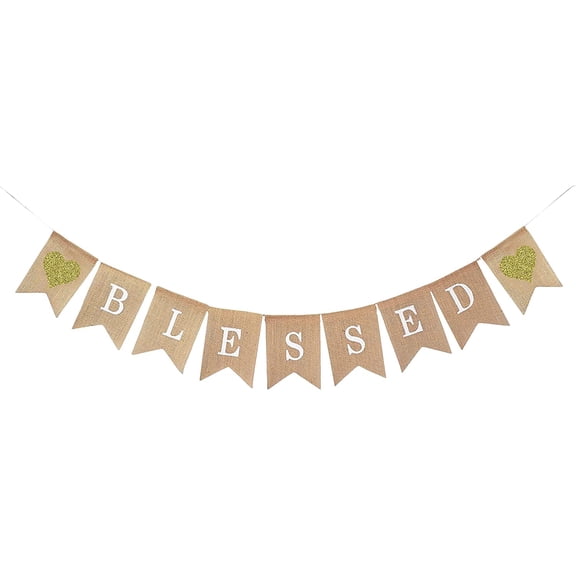 Banner & Bunting - Blessed Burlap Sign for Baptism, Easter & Baby Shower Decor