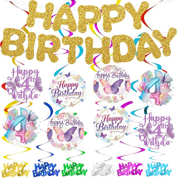 Banner Butterfly 4th Four Party Supplies Decoration Hanging Ceiling Swirls Streamer Birthday Wall Decor