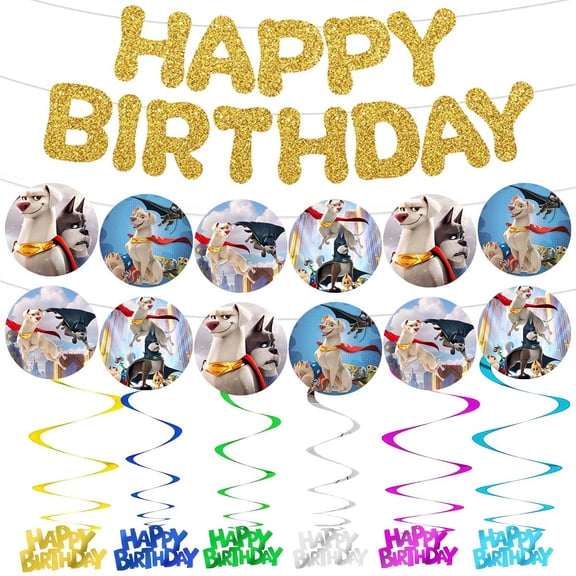 Banner DC League of Super-Pets Party Decorations Decor Supplies Garland Hanging Swirl Sign Whirls Birthday