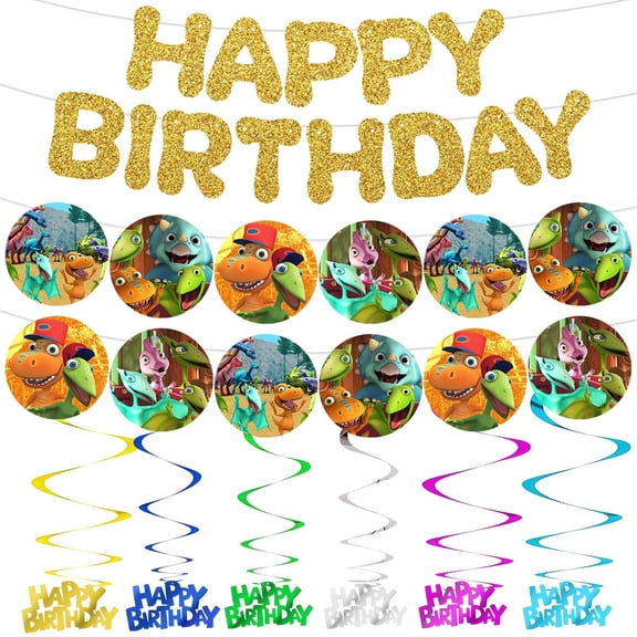 Banner Dinosaur Pre-Strung Train Party Decorations Decor Supplies Garland Hanging Swirl Sign Whirls Birthday