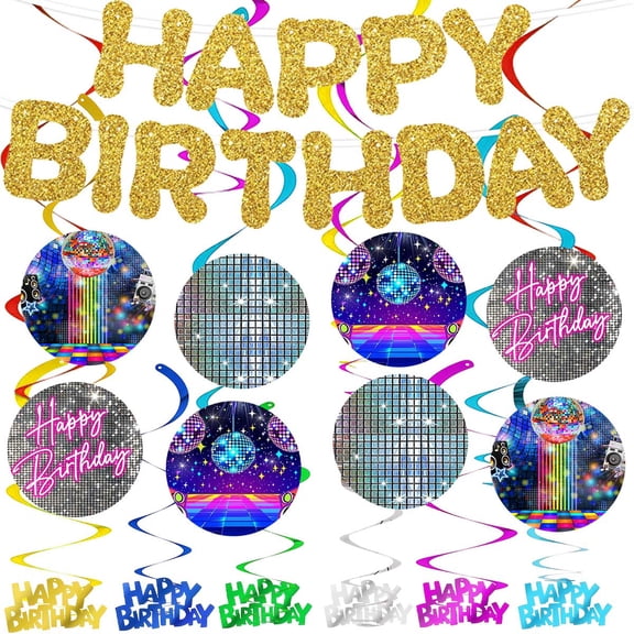 Banner Disco Ball Stage Retro Neon Party Supplies Decoration Hanging Ceiling Swirls Streamer Birthday Wall Decor