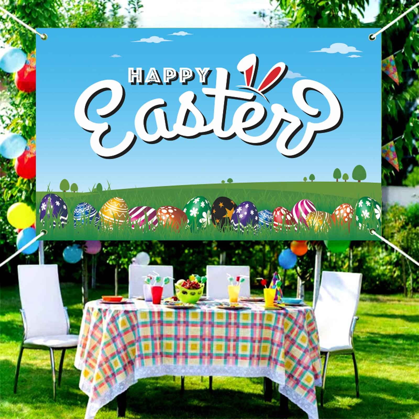 Banner Easter Background Cloth Cartoon Rabbit Egg Flower Pattern Banner
