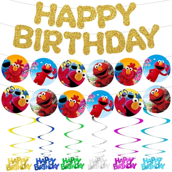Banner Elmo Party Decorations Decor Supplies Garland Hanging Swirl Sign Whirls Birthday