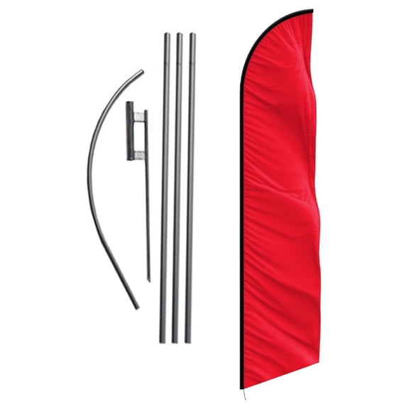 Banner Flag Kit with Spike - 12ft x 2.5ft Solid Color Advertising Flags - No Wind Design - Includes Pole & Ground Stake - Business & Grand Opening