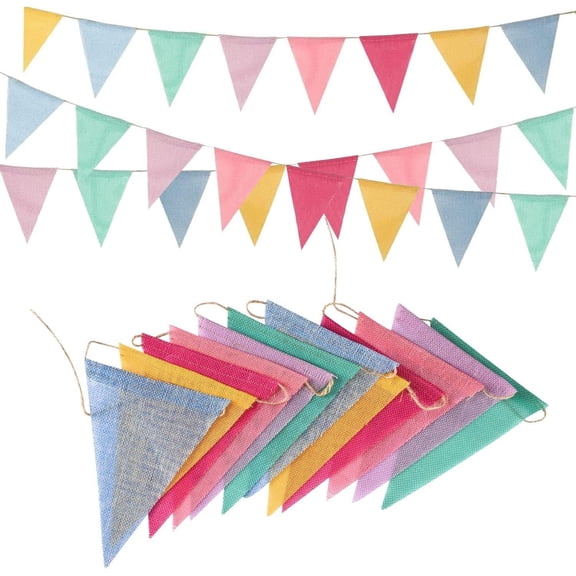 Banner Flags Colorful Triangle Banners Burlap Bunting Party Decorations 3 Strings for Birthdays Easter Classroom School