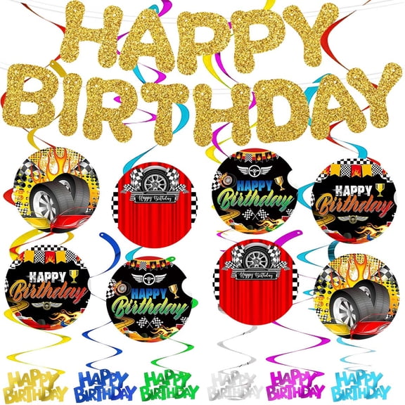 Banner Hot Wheel Car Race Party Supplies Decoration Hanging Ceiling Swirls Streamer Birthday Wall Decor