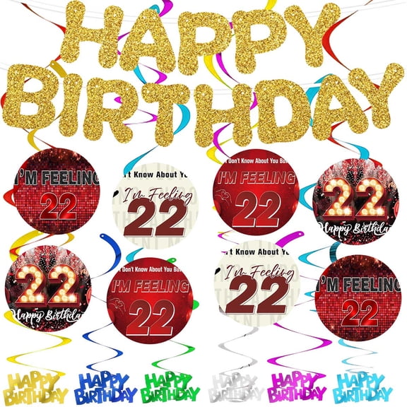 Banner I'm Feeling 22 Two Party Supplies Decoration Hanging Ceiling Swirls Streamer Birthday Wall Decor