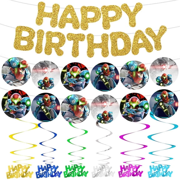 Banner Metroid Dread Party Decorations Decor Supplies Garland Hanging Swirl Sign Whirls Birthday