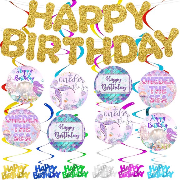 Banner Oneder The Sea 1st First One Party Supplies Decoration Hanging Ceiling Swirls Streamer Birthday Wall Decor