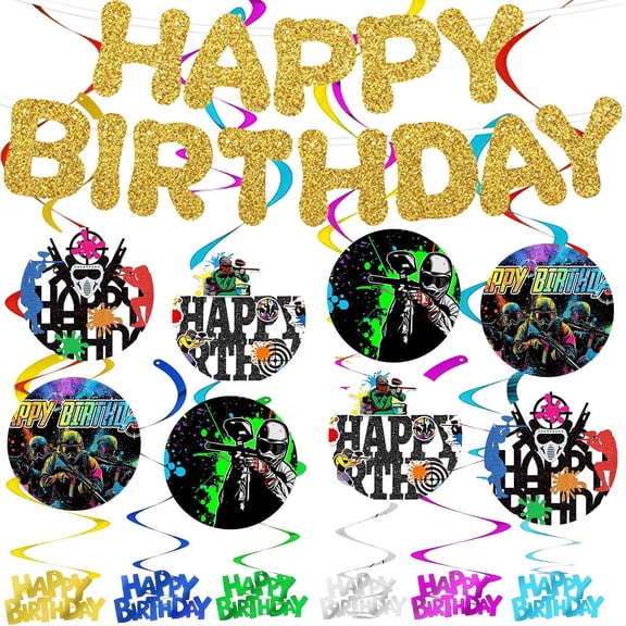 Banner Paintball Shooting Gun Party Supplies Decoration Hanging Ceiling Swirls Streamer Birthday Wall Decor