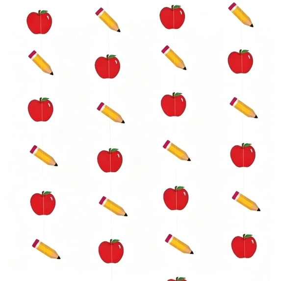 Banner,Pencil Apple Pattern Pre-strung Cardstock Hanging Decor for Teacher Office Home Semester Begin Party