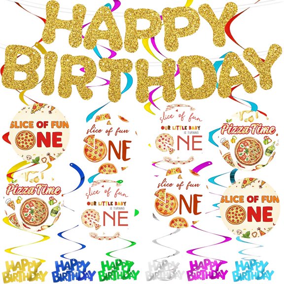 Banner Pizza 1st First One Party Supplies Decoration Hanging Ceiling Swirls Streamer Birthday Wall Decor